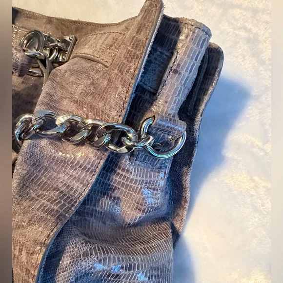 Michael Kors Silver Crocodile-Embossed Satchel - Picture 9 of 10